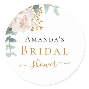 floral eucalyptus greenery white Classic Round Sticker