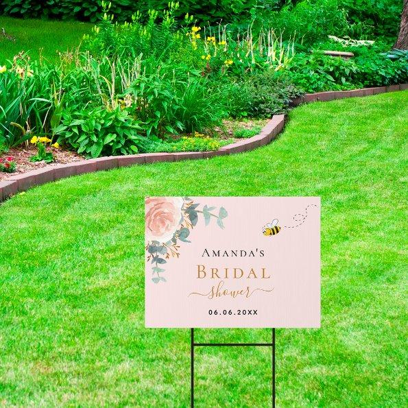 floral eucalyptus rose gold bee Sign