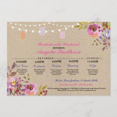 Bridal Shower Floral Jars Itinerary Bachelorette Invitations