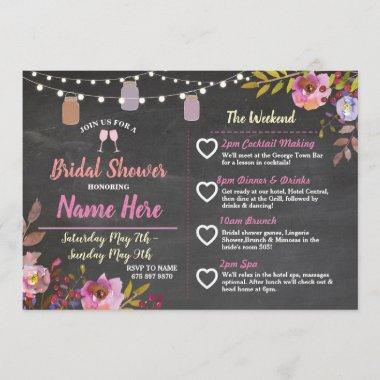 Bridal Shower Floral Jars Pink Itinerary Chalk Program