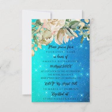 Bridal Shower Floral Min Blue Stars Invitations