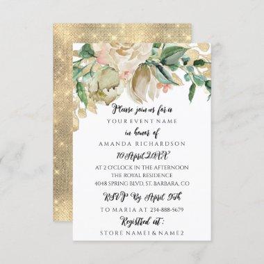 Bridal Shower Floral Mint Green Gold White Invitations
