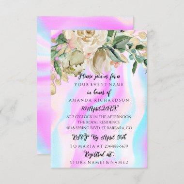 Bridal Shower Floral Mint Green Pink And Blue Invi Invitations