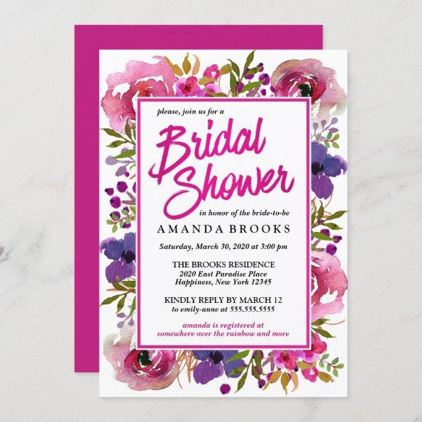 Bridal Shower Floral Modern Wedding Watercolor Invitations