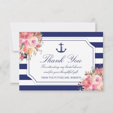 Bridal Shower Floral Nautical Anchor Blue Stripe Thank You Invitations