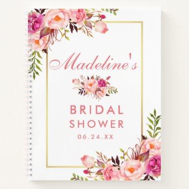 Bridal Shower Floral Pink Blush Gold Gift List Notebook