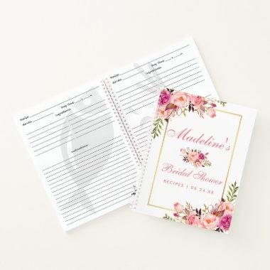 Bridal Shower Floral Pink Blush Recipe Notebook
