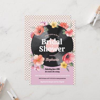 Bridal Shower Floral Record Music Bachelorette Invitations