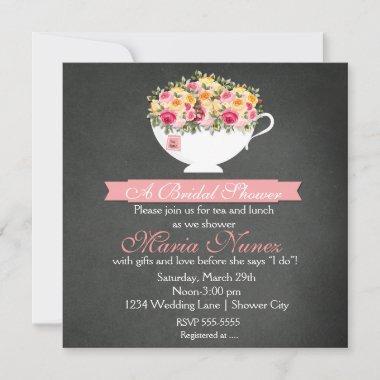 Bridal Shower Floral Tea Party Modern Rustic Invitations