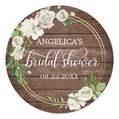 Floral Watercolor White Rustic Classic Round Sticker
