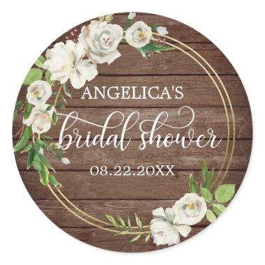 Bridal Shower Floral Watercolor White Rustic Classic Round Sticker