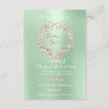 Bridal Shower Floral Wreath Mint Pink Rose Gold Invitations