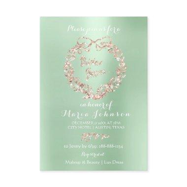 Bridal Shower Floral Wreath Mint Pink Rose Gold Invitations