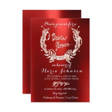 Bridal Shower Floral Wreath Rose Gold Burgundy Red Invitations