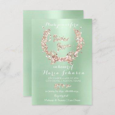 Bridal Shower Floral Wreath Rose Gold Mint Green Invitations
