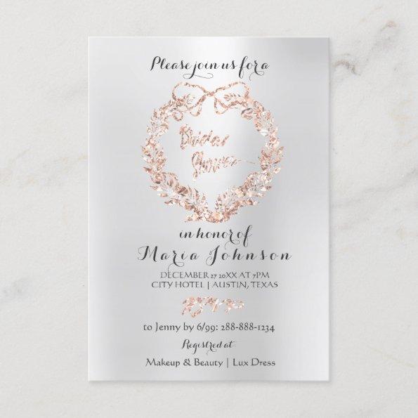 Bridal Shower Floral Wreath Silver Pink Rose Gold Invitations
