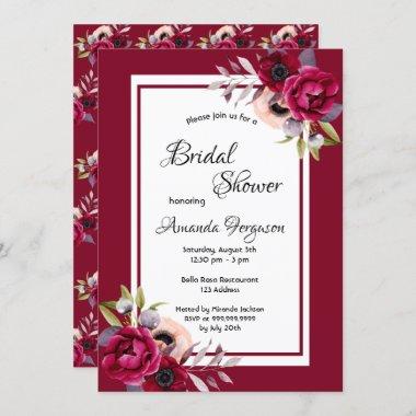 Bridal shower florals boho burgundy Invitations