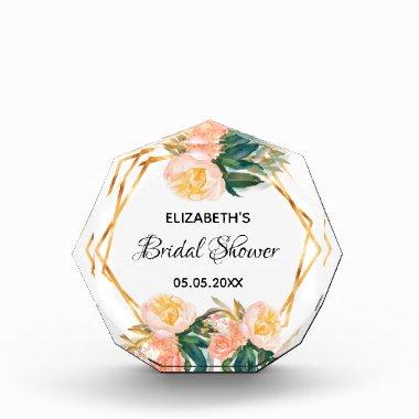 Bridal Shower florals coral gold geometric roses Acrylic Award
