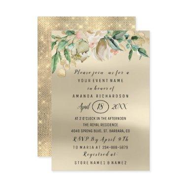 Bridal Shower Flower Brunch Green Gold Watercolor Invitations