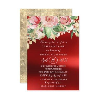 Bridal Shower Flower Brunch Greenery Gold Marsala Invitations