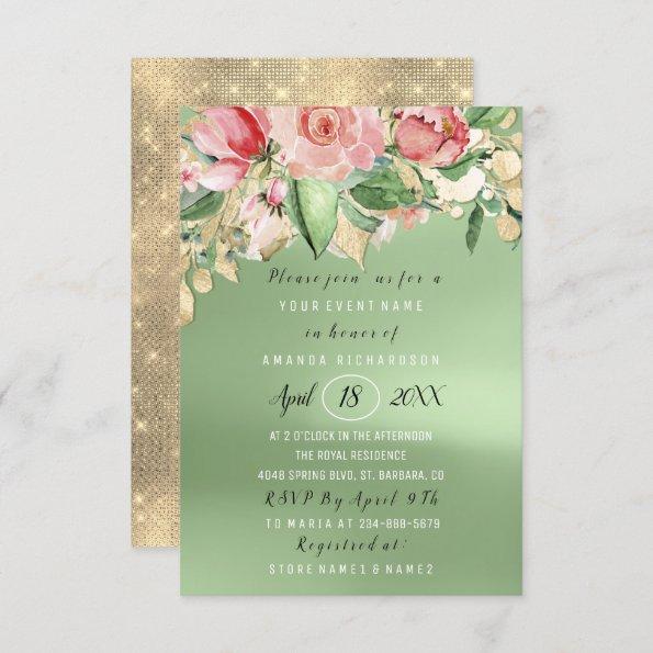 Bridal Shower Flower Brunch Greenery Gold Mint Pin Invitations