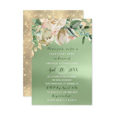 Bridal Shower Flower Brunch Greenery Gold Roses Invitations