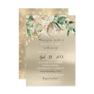 Bridal Shower Flower Brunch Greenery Ivory Gold Invitations