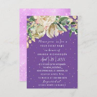 Bridal Shower Flower Brunch Greenery Purple Mint Invitations