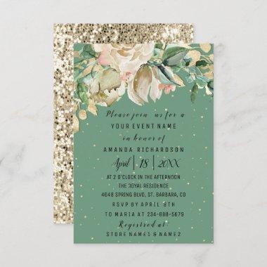 Bridal Shower Flower Brunch Greenery Watercolor Invitations