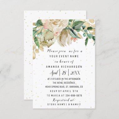 Bridal Shower Flower Brunch Greenery White Confett Invitations