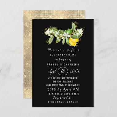 Bridal Shower Flower Brunch Lemon Green Black Invitations