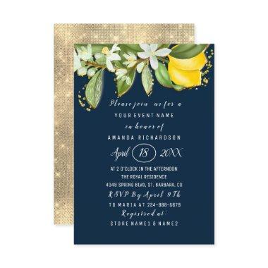 Bridal Shower Flower Brunch Lemon Green Navy Invitations