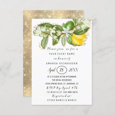 Bridal Shower Flower Brunch Lemon Green White Invitations