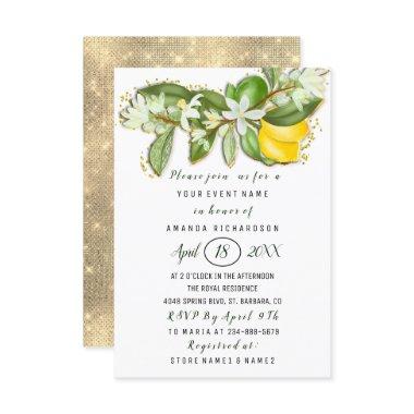 Bridal Shower Flower Brunch Lemon Green White Invitations