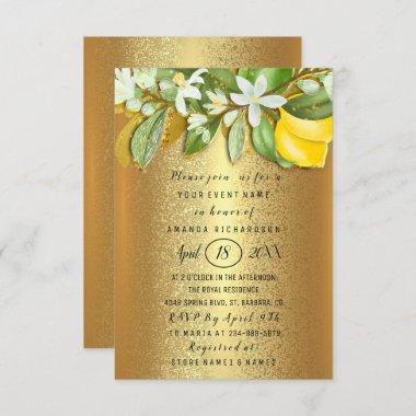 Bridal Shower Flower Brunch Lemon Tree Gold Invitations