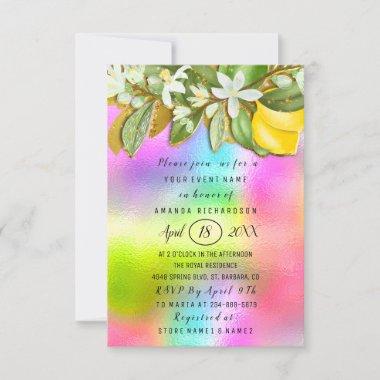 Bridal Shower Flower Brunch Lemon Tree Holograph Invitations