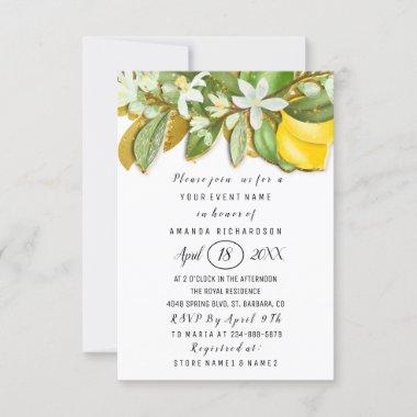 Bridal Shower Flower Brunch Lemon Tree White Invitations