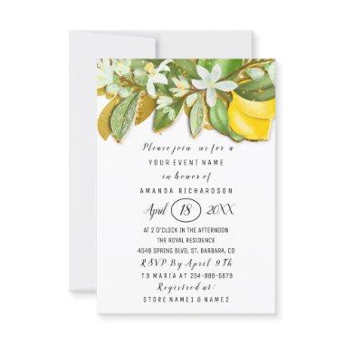 Bridal Shower Flower Brunch Lemon Tree White Invitations