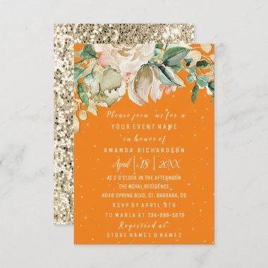 Bridal Shower Flower Brunch Mint Orange Watercolor Invitations