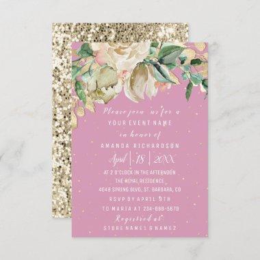 Bridal Shower Flower Brunch Mint Pink Watercolor Invitations