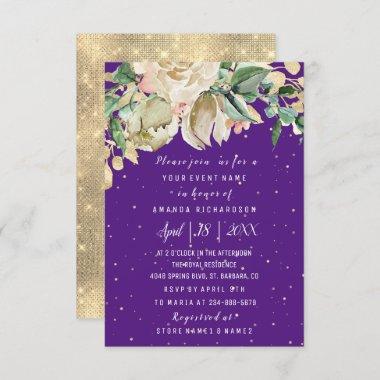 Bridal Shower Flower Brunch Mint Purple Confetti Invitations
