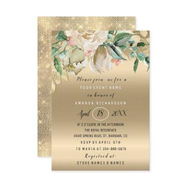 Bridal Shower Flower Brunch Mint Rose Gold Invitations