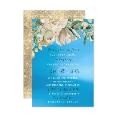 Bridal Shower Flower Brunch Mint Roses Blue Sku Invitations