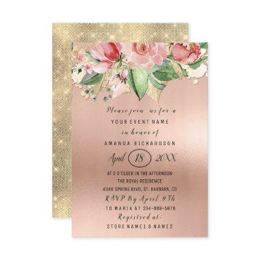 Bridal Shower Flower Brunch Mint Roses Blush Pink Invitations