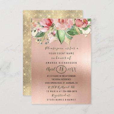 Bridal Shower Flower Brunch Mint Roses Blush Pink Invitations