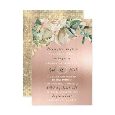 Bridal Shower Flower Brunch Mint Roses Blush Skin Invitations