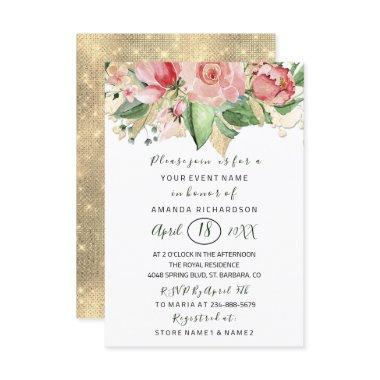 Bridal Shower Flower Brunch Mint Roses Blush White Invitations