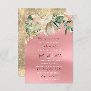 Bridal Shower Flower Brunch Mint Watercolor Pink Invitations