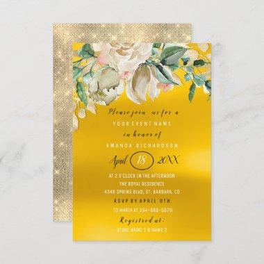 Bridal Shower Flower Brunch Spark Gold Lemon Invitations