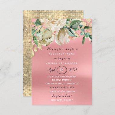 Bridal Shower Flower Brunch Spark Gold Pink Invitations